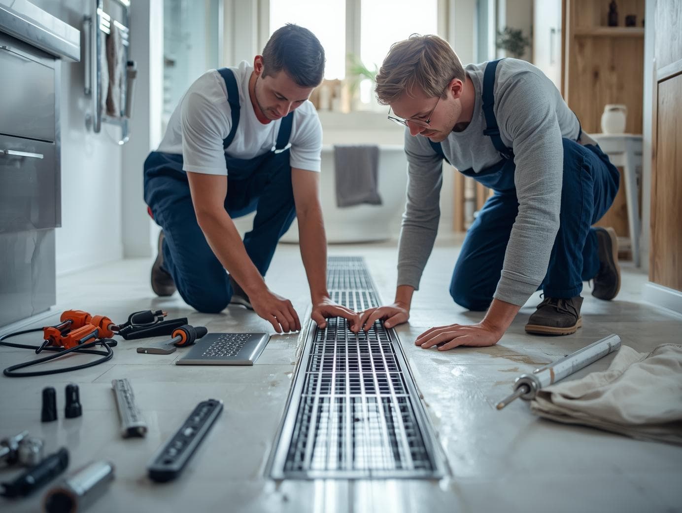 Professional plumbing technician at work